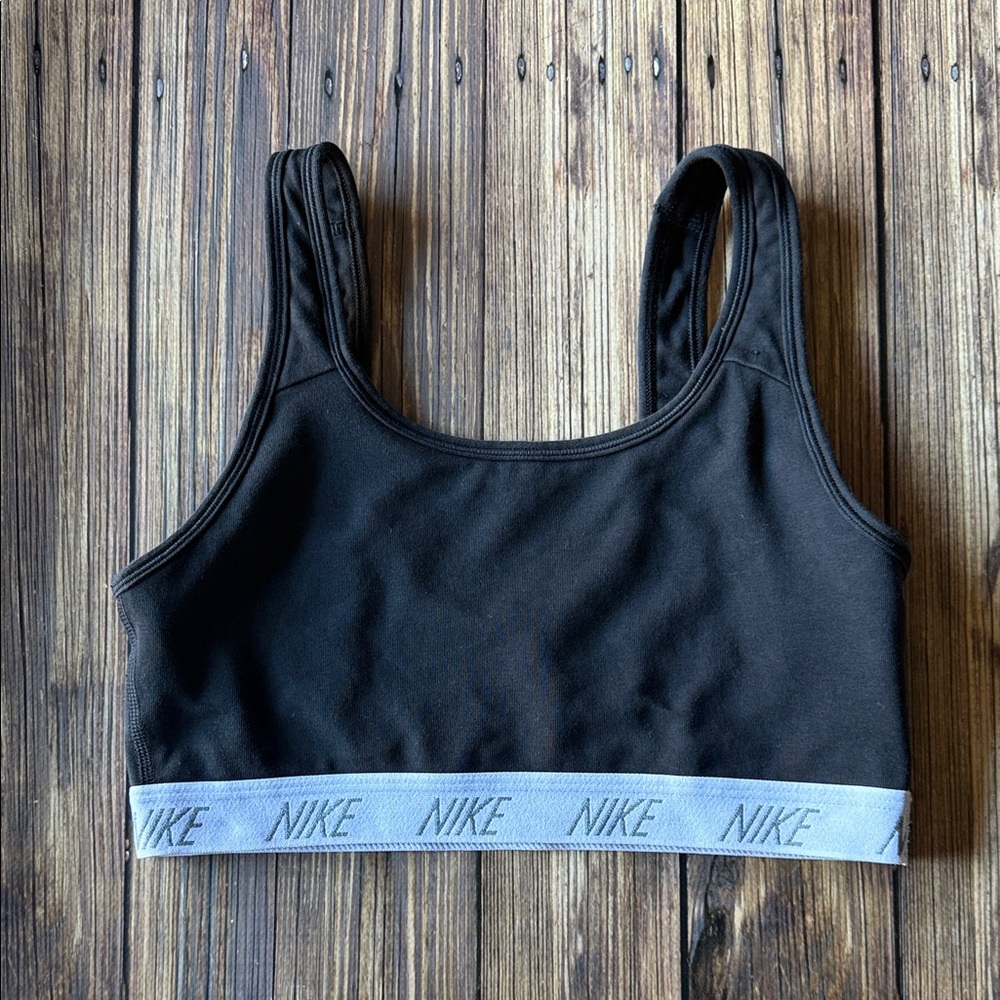 Nike Dri-Fit Cotton Black Scoop Neck Logo Sports Bra M